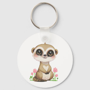 Chaveiro Suricata Fofa e Flores em Branco