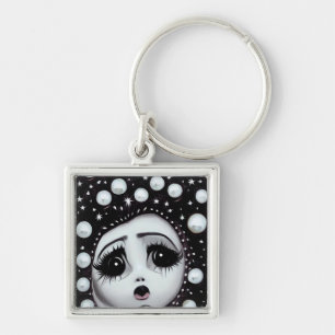 Chaveiro Surrealismo com Pop de B&W Boneca de Olhos Grandes