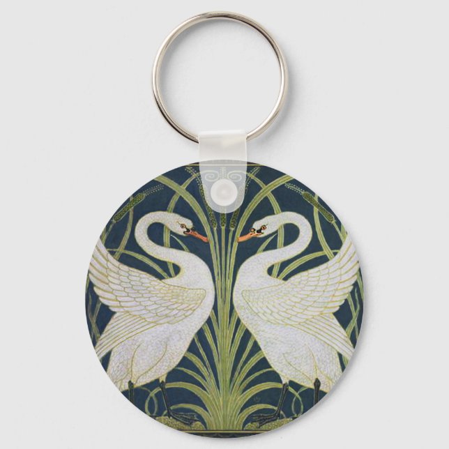 Chaveiro Swan Art Nouveau Swirl Bird White (Frente)