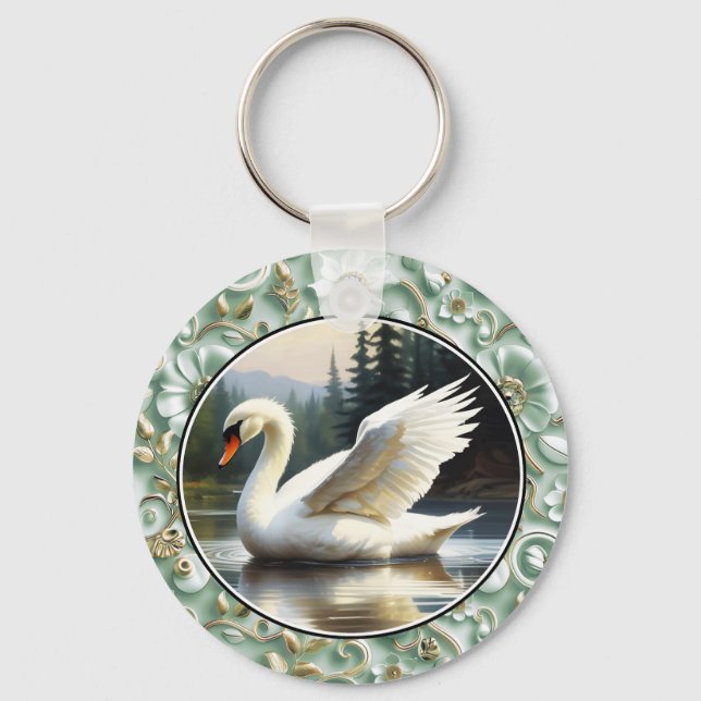 Chaveiro Swan Glides Gracefully on Lake (Frente)