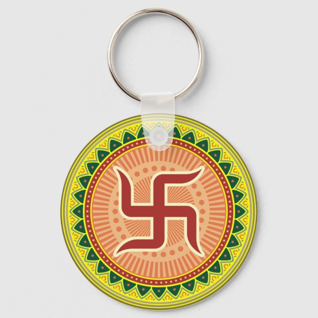 Chaveiro Swastika com estilo tradicional indiano Mandana (Frente)