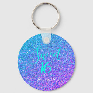 Chaveiro Sweet 16 Teal Purple Glitter Ombre Personalizado