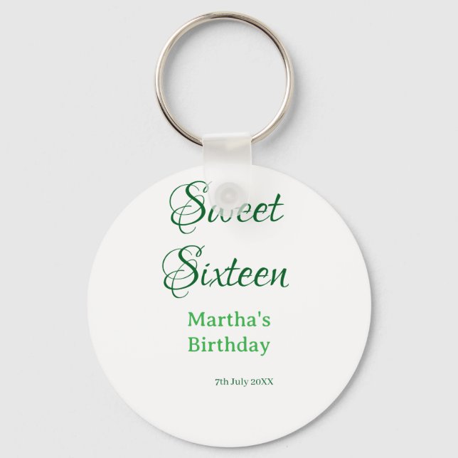 Chaveiro Sweet Sixteen green name date calligraphy boho ret (Frente)
