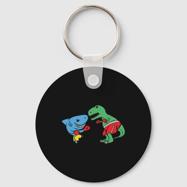 Chaveiro T-Rex Dinossauro Socando Tubarão Boxe Lutando Engr (Frente)