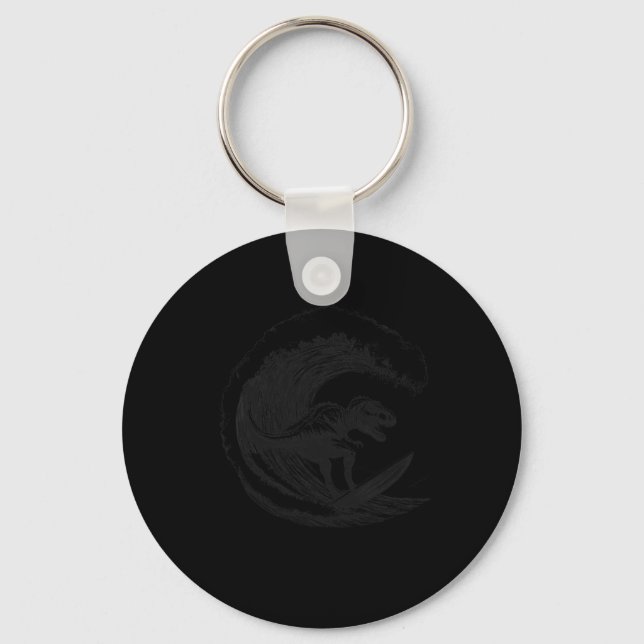 Chaveiro T-rex Dinossauro Surfando Surf Prancha de Surf Sur (Frente)