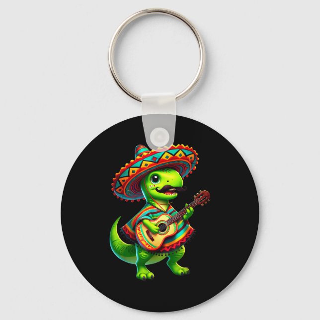 Chaveiro T-rex dinossauro tocando violão cinco de mayo mexi (Frente)