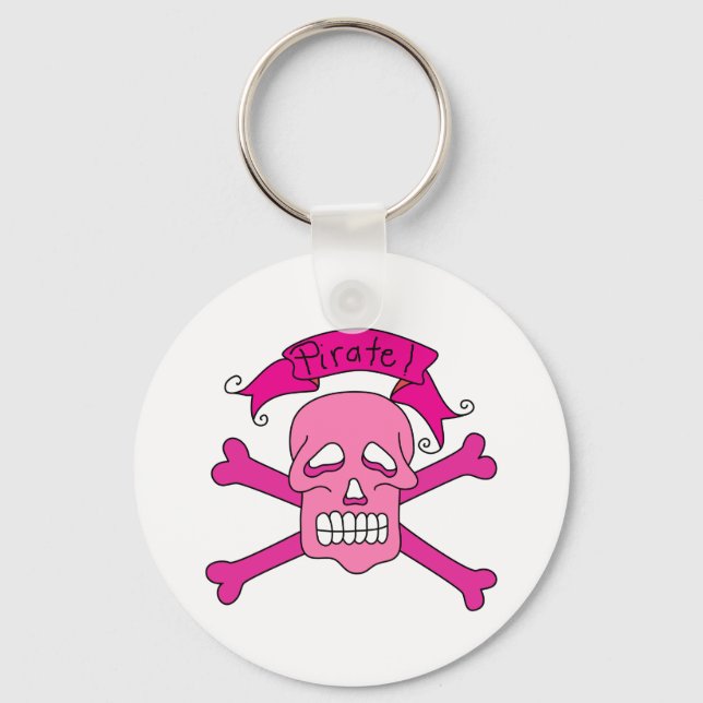 Chaveiro T-shirts e presentes, de crânio e ossos, cor-de-ro (Frente)