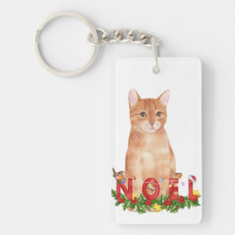 Chaveiro Tabby Cat Watercolor de Natal