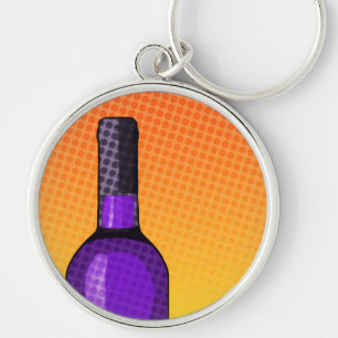Chaveiro taça e garrafa de vinho em banda desenhada