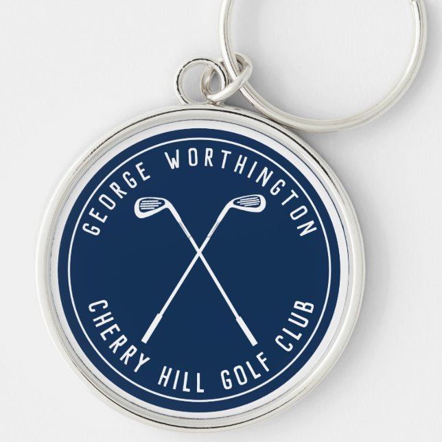 Chaveiro Taco de golfe personalizado clássico azul-marinho (Frente)