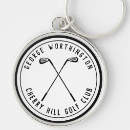Chaveiro Taco de golfe personalizado clássico branco preto