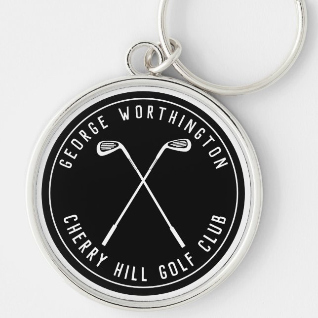 Chaveiro Taco de golfe personalizado clássico preto (Frente)