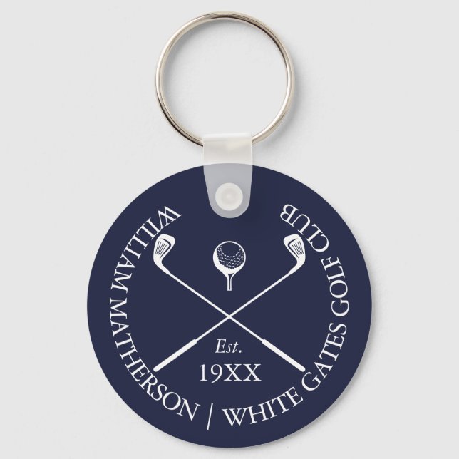 Chaveiro Tacos de golfe clássicos azul-marinho personalizad (Frente)