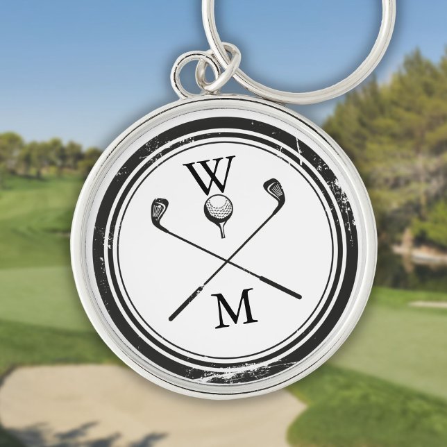Chaveiro Tacos de Golfe com Monograma Personalizado (Personalized Monogram Golf Clubs Keychain)