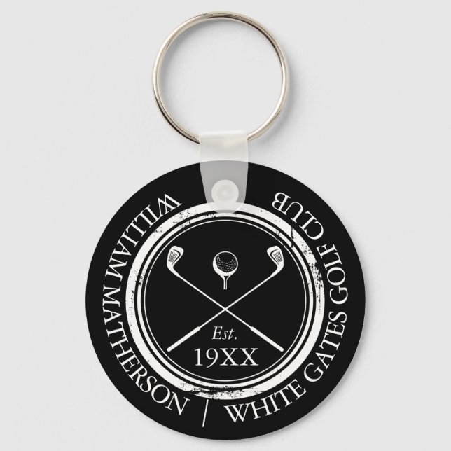 Chaveiro Tacos de golfe personalizados em preto e branco (Frente)