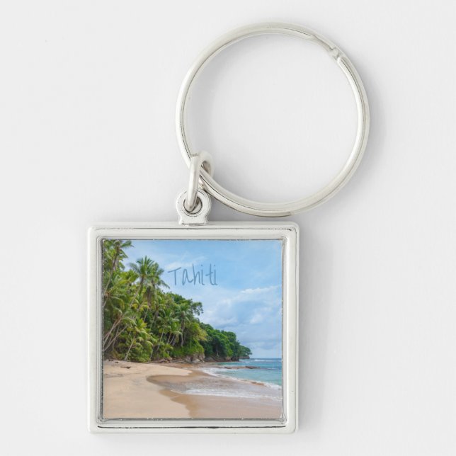 Chaveiro Tahiti Sand Beach Blue Sky Palm Trees (Frente)