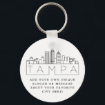 Chaveiro Tampa, Flórida Estilizada Skyline | Slogan Persona<br><div class="desc">Uma cadeia-chave única que representa a bela cidade de Tampa,  na Flórida. Este chaveiro apresenta uma ilustração estilizada do horizonte único da cidade com seu nome embaixo. Por baixo do nome da cidade está um lugar para o seu slogan ou afirmação exclusivo sobre a sua cidade favorita.</div>