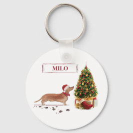Chaveiro Tan Dachshund Engraçado Cachorro de Natal com Árvo