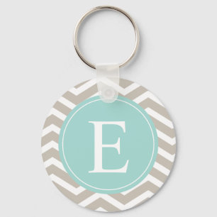 Chaveiro Tan White Chevron Teal Monograma