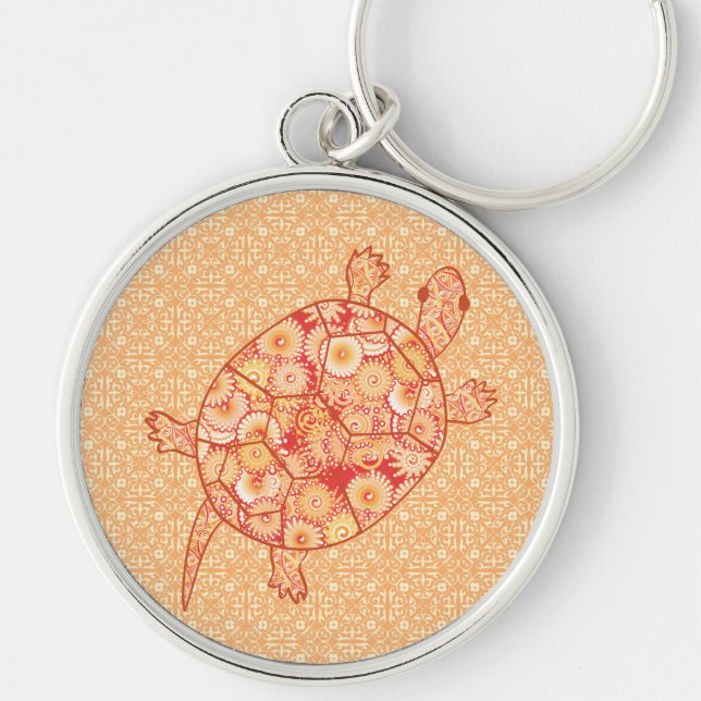 Chaveiro Tartaruga-espiral fractal - tons de tangerina lara (Frente)