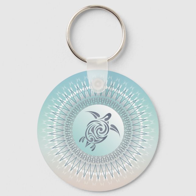 Chaveiro Tartaruga Estilo Praia e Mandala Marítimo (Frente)