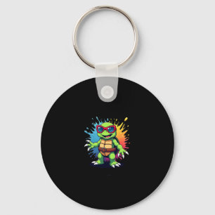 Chaveiro Tartaruga Fofa Usando Óculos de Sol Tinta Espalha