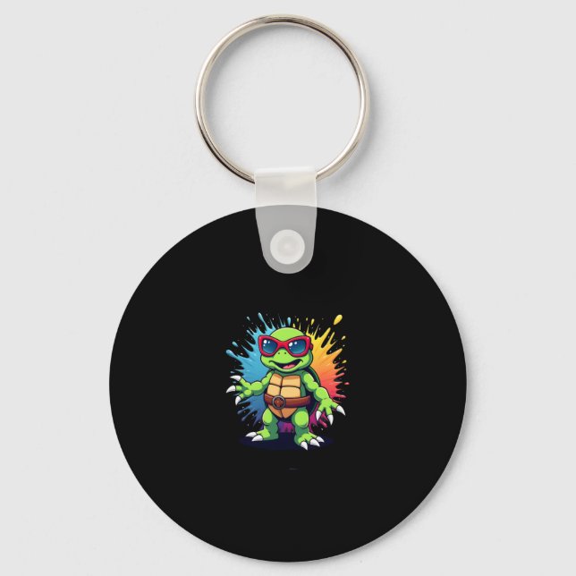 Chaveiro Tartaruga Fofa Usando Óculos de Sol Tinta Espalha  (Frente)