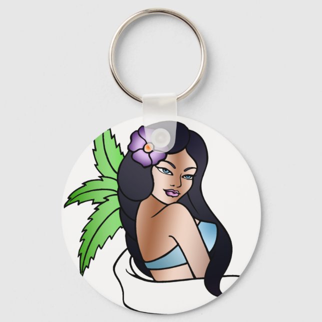 Chaveiro tatuagem de menina do Havaí (Frente)
