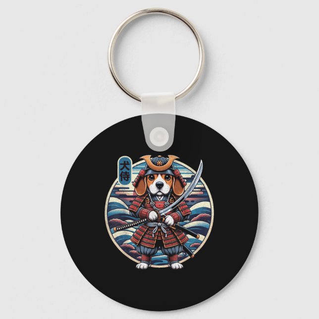 Chaveiro Tatuagem do cão Samurai japonês, Beagle Kawaii Nin (Frente)