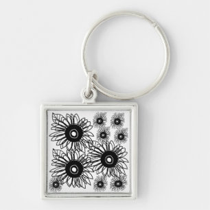 Chaveiro Tatuagem Girassol Floral Preto Branco Tatuagem Flo