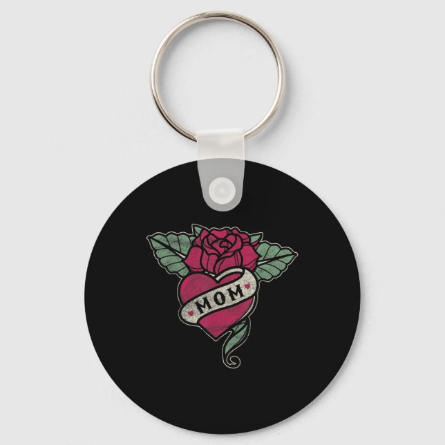 Chaveiro Tatuagem Mãe Coração Rosa Vermelha Moto (Frente)
