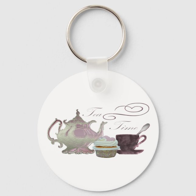 Chaveiro Tea Time Pink Hearts Art Cupcake (Frente)
