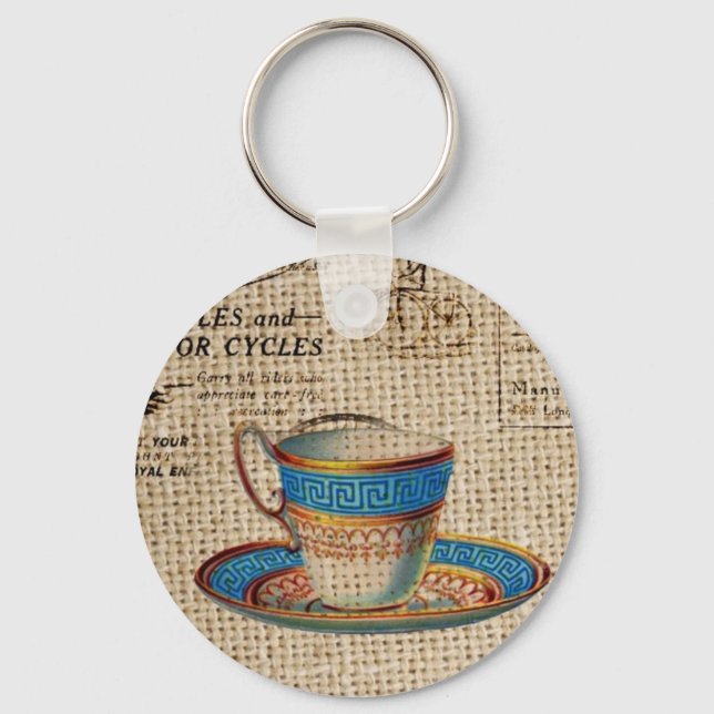 Chaveiro Teacup azul da festa do chá rural russo inglês (Frente)