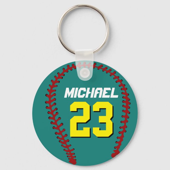 Chaveiro Teal Baseball Keychain para fãs ou atletas desport (Frente)