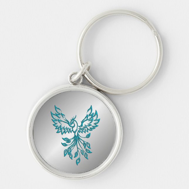 Chaveiro Teal Blue Phoenix nasce em prata (Frente)