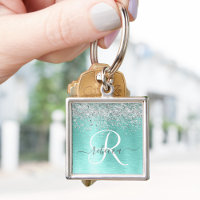 Teal Brugado Metal Silver Glitter Nome Monograma