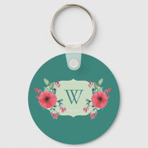 Chaveiro Teal Floral com Flores Rosa