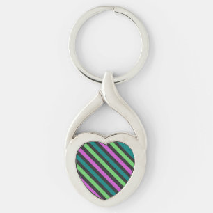 Chaveiro Teal, Verde limão, Brilhante Rosa-Quente Striped