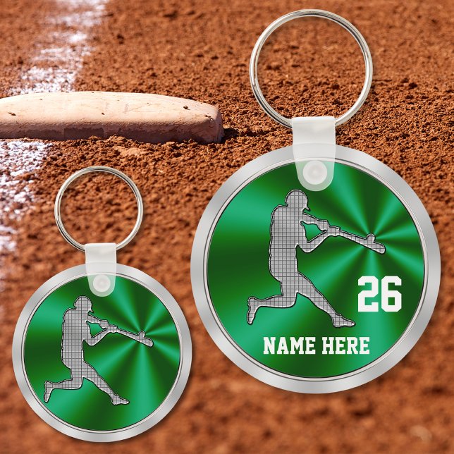 Chaveiro Tecla de Baseball Personalizada por Cor Verde e Pr (Cheap baseball gifts. Baseball keychains, baseball favors. Green Silver, Gifts for baseball players.)