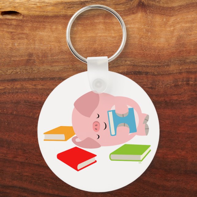 Chaveiro Tecla do Pequeno Lover de Livro (Cute Cartoon Pig) (Frente)