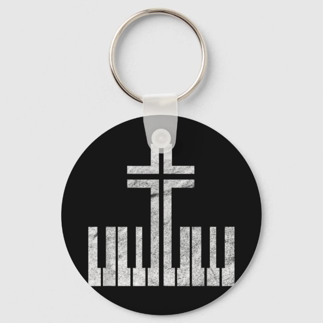 Chaveiro Teclado Cruzado Cristão Piano Pianista Deus Jesus  (Frente)