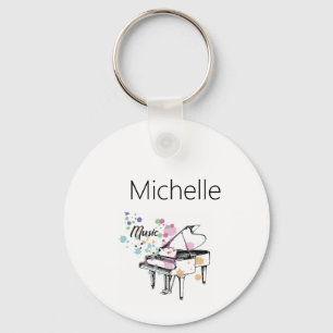 Chaveiro Teclado de Piano e Pingente de Notas Musicais