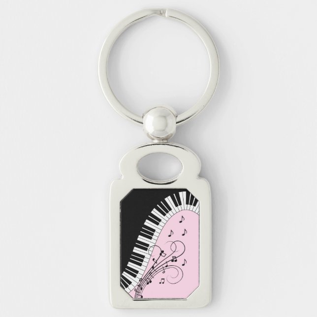 Chaveiro Teclado Piano, preto e branco, Design, cor-de-rosa (Frente)