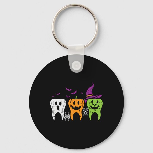 Chaveiro Teeth Ghost Pumpkin Witch Cute Dental Halloween De (Frente)