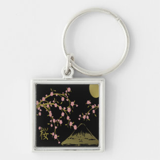 Chaveiro Tela Japonesa Rosa Sakura Dourado Preto