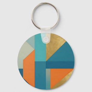Chaveiro Télica Laranja Dourado Geométrico Abstrato