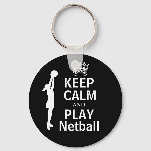 Chaveiro Tema de Netball de Mantenha-se Calmo e Jogue (Frente)