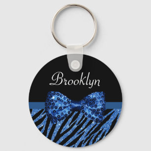 Chaveiro Tendy Blue Zebra Imprima FAUX Glitz Arco Com Nome
