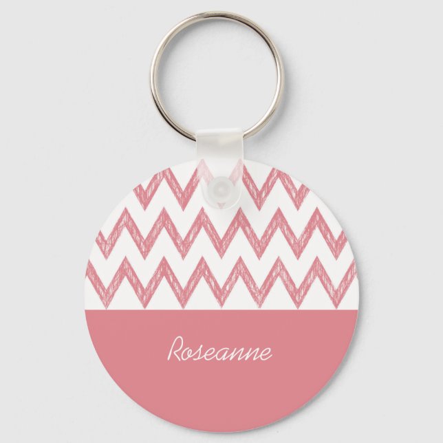 Chaveiro Tendy Pencil Pink Chevron Zigzags Com Nome (Frente)
