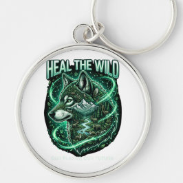 Chaveiro Terra Selvagem com um lobo majestoso cheio de flor